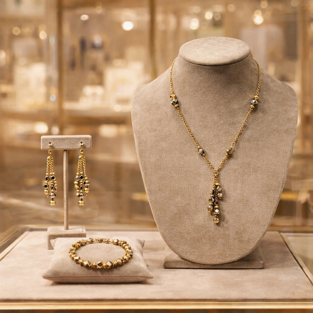 Pyrite Necklace, Bracelet & Earring Set - Elegant Handmade Women's Jewelry - New
